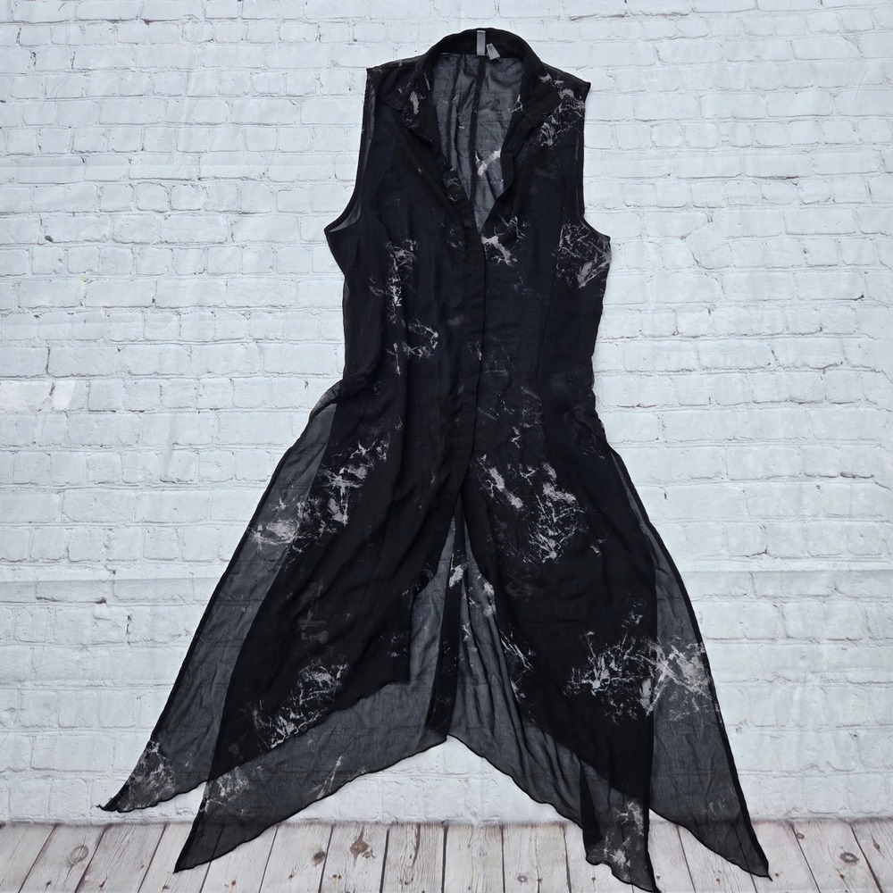 H&M Divided Black Marble Print Sheer Sleeveless duster Vest 6 goth grunge